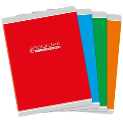 Cahier agrafé 24X32cm 48P 90G grands carreaux coloris aléatoire - CONQUÉRANT