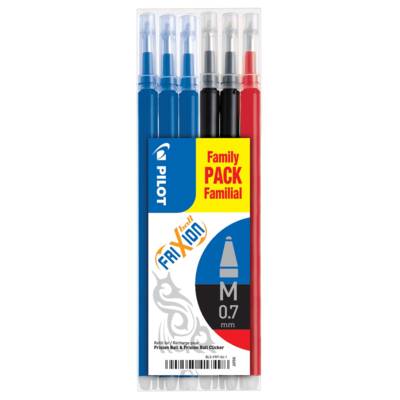 Set de 6 Recharges FRIXION BALL BLS-FR7 (3 Bleu + 2 Noir + 1 Rouge) - Pilot
