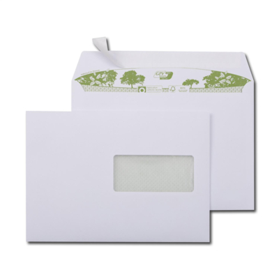 Boite de 500 enveloppes extra blanches 100% recyclées C5 162x229 90 g/m² fenêtre 45x100 bande de protection - GPV