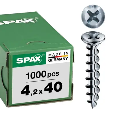 Vis tête fraisée cruciforme 4,2X40 zingué blanc - boîte de 1000 pièces - SPAX - 1411010400405 - SPAX FRANCE