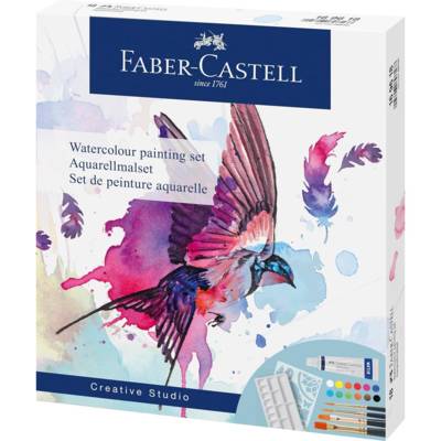 Set Peinture aquarelle - 12 tubes 5ml + palette + pinceau + pochoir - FABER-CASTELL