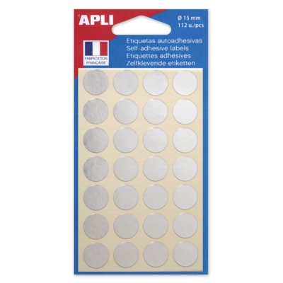 Etui de 112 pastilles Gommettes Rondes Diam 15 mm Argent - Apli-Agipa