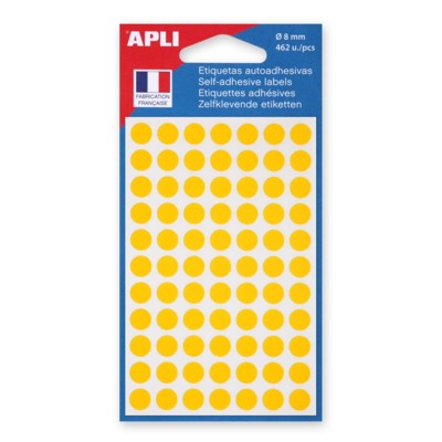 Sachet de 462 étiquettes Gommettes de signalisation Rondes 8 mm Jaune - Apli-Agipa