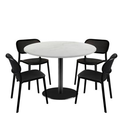 Lot table Ø120cm & 4 chaises - pied noir plateau marbre paro - intérieur - RestooTab
