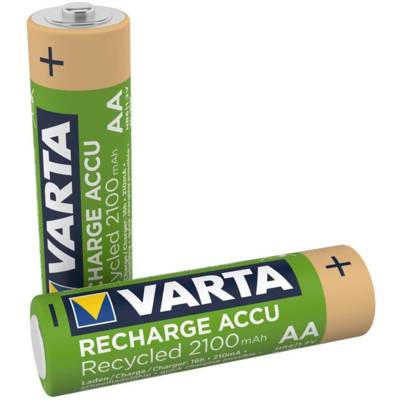 Lot de 2 Piles rechargeables NiMH "RECHARGE ACCU Recycled", Micro AA, 2.100mAh - VARTA