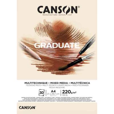 Bloc 20 feuilles dessin GRADUATE MIXED MEDIA naturel A3 220g - CANSON