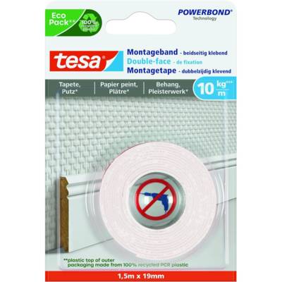 Powerbond Adhésif Double Face 10 kg / Mètre 1,5m x 19mm Papier Peint/Plâtre - TESA