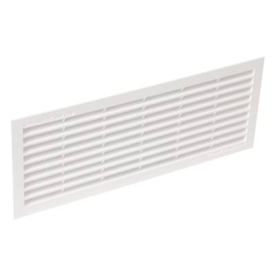 Grille d'aération rectangulaire 338 x 132 mm, à sceller ou à coller/visser, en pvc blanc, avec moustiquaire, dimension de la fixation 314 x 108 mm, section de passage d'air 200 cm2, pose intérieure ou extérieure, résistant aux uv - Gedimat - NICOLL