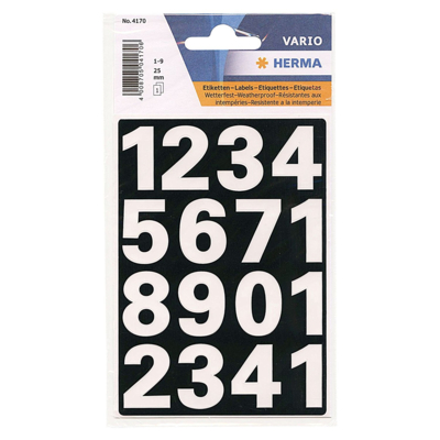 Etiquettes à chiffres Waterproof 0-9 H25 mm chiffres blanc 1 feuille de 16 - HERMA