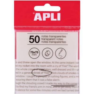 Pack 50 Feuilles Notes adhésives 75 x 75 mm Incolore transparent - APLI
