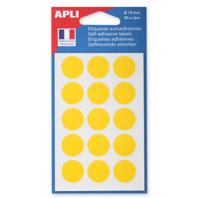 Sachet de 90 étiquettes Gommettes de signalisation Rondes 19 mm Jaune - Apli-Agipa