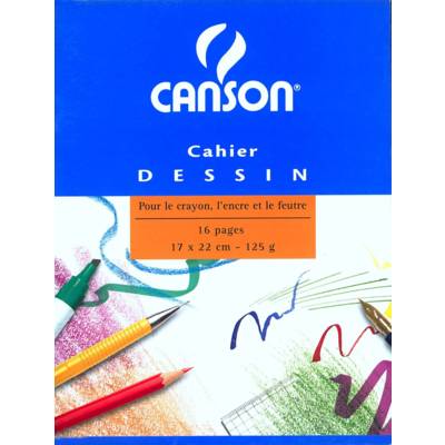 Cahier de dessin piqûre 16 pages unies 125g 17x22. Couverture carte - CANSON