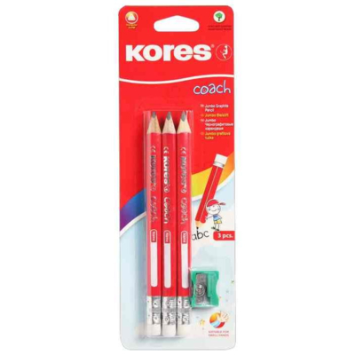 Pack 3 Crayon COACH bout gomme + taille crayon Epais 2U - Kores