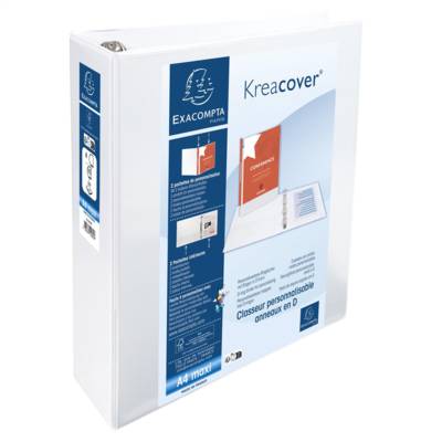 Classeur PP personnalisable Kreacover - 4 anneaux en D 60mm - A4 maxi - Blanc - EXACOMPTA