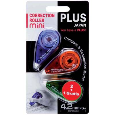 Lot de 3 Rollers correcteur MINI 4,2 mm x 6 m Assortis - PLUS JAPAN