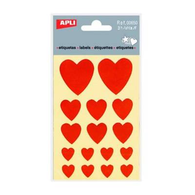 Pochette 3 feuilles 84 x 114 mm 48 STICKERS Coeurs Rouge - APLI-AGIPA