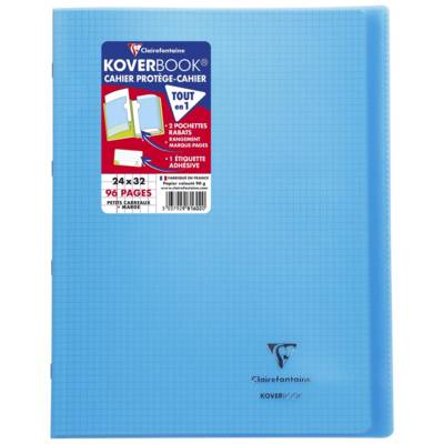 Koverbook cahier piqué 24x32cm 96 pages petits carreaux Bleu - CLAIREFONTAINE