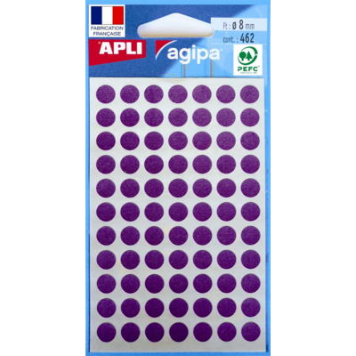 Sachet de 462 étiquettes Gommettes de signalisation Rondes 8mm Violet - Apli-Agipa