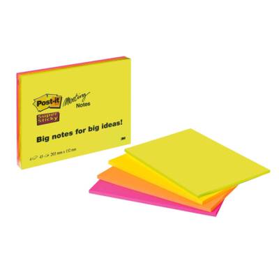 Lot de 4 Blocs Super Sticky Meeting Notes- 149 x 200 mm Orange,Jaune,Rose Vert - Post-it