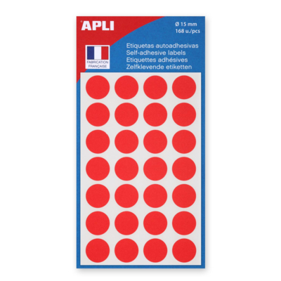 Sachet de 168 étiquettes Gommettes de signalisation Rondes 15 mm Rouge - Apli-Agipa