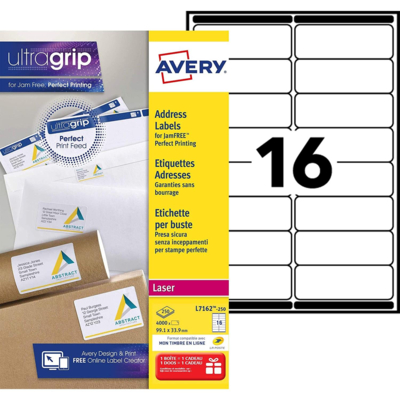 Boîte de 4000 étiquettes laser Blanc 99,1X33,9 L7162-250 - AVERY Zweckform