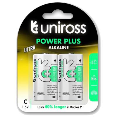 Pack de 2 Piles Alcalines C-LR14 Power Plus 1,5V - UNIROSS