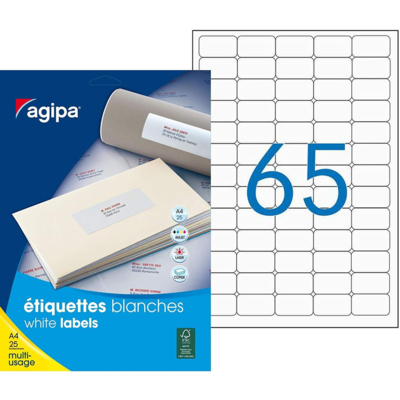 Etui de 1625 Etiquettes Multi Usage Bords Arrondis 38,1 cm x 21,2cm Blanc - Apli-Agipa