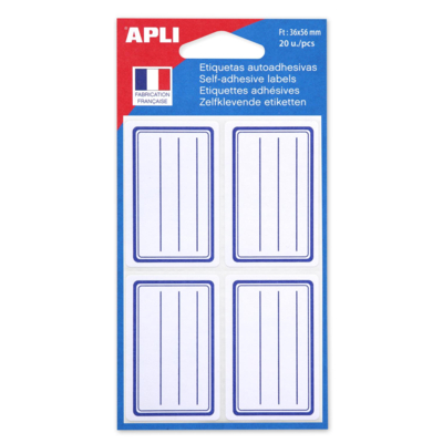 Pochette de 20 etiquettes scolaires 36 x 56 mm Cadre et lignes Bleu - Apli-Agipa