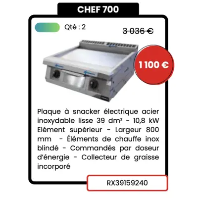 Plancha électrique lisse à poser - NEBE74TL - Rosinox