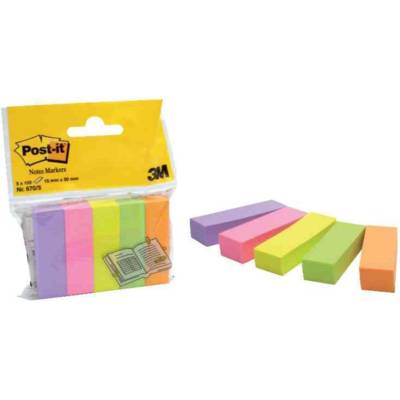 Lot de 5 blocs de 100 marque-pages repositionnable couleurs néons 15x50mm - POST-IT