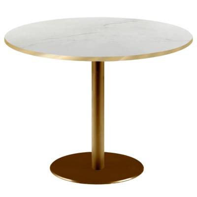 Table pied Doré Ø120cm marbre paros chants laiton - intérieur - RestooTab