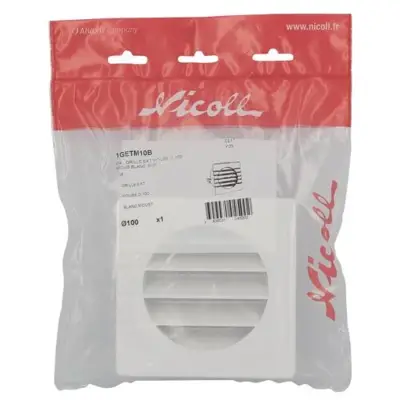 Grille d'aération de façade carrée avec moustiquaire en résine de synthèse blanche 124 x 124 mm - NICOLL - 1GETM10B