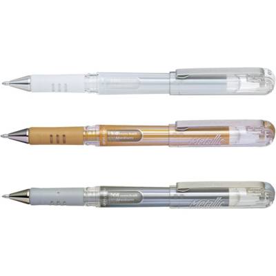 Pochette de 3 Rollers encre gel métallique, Hybrid Gel Grip DX K230 : Or, Argent, Blanc - PENTEL