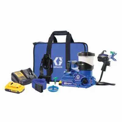 Pistolet pulvérisateur de peinture Airless Ultra QuickShot - GRACO - avec 2 batteries 18V 2,0Ah Dewalt - 1 chargeur de batterie Dewalt - sac de transport - 20B476