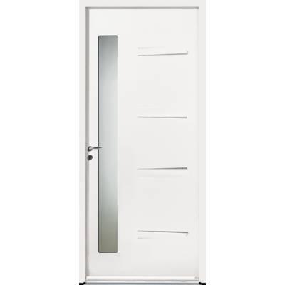 Porte d'entrée acier AKITA 20 blanc vitrée dormant 54 mm avec tapées pour isolation 160 mm - 215 x 90 cm - Gedimat - ZILTEN