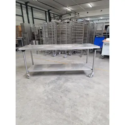Table inox - Largeur XL (L=1610-2010mm) - Avec étagère basse, Sur Roulettes - TBLXLP70EtagRoul - Vesto