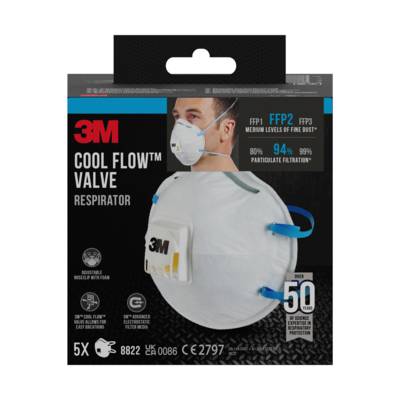 Masque anti-poussières FFP2 avec soupape - boîte de 5 pièces - Gedimat - 3M BRICOLAGE et BATIMENT