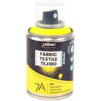 Peinture en Spray 7A - 100ml Spécial Textiles Naturels et Synthétiques JAUNE FLUO - PÉBÉO