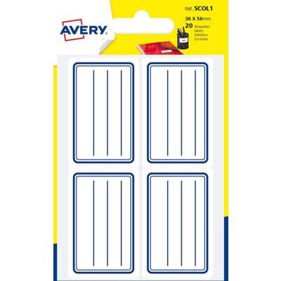 Sachet de 20 étiquettes scolaires lignées bleu 36 x 56 mm. - AVERY