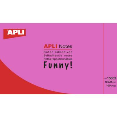 Bloc de 100 notes adhésives repositionnables 125x75 Rose - Apli