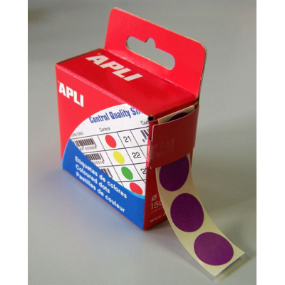 Bte Distributrice 150 étiquettes Gommettes de signalisation Rondes 15 mm Violet - Apli-Agipa