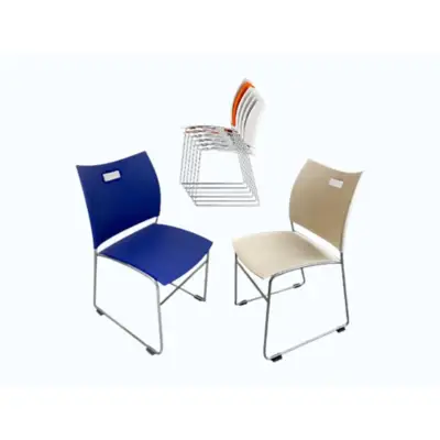 Chaises de réunion empilables LESLIE blanches et bleues (le lot de 10+1 gratuite) - OCCASION - Brunner