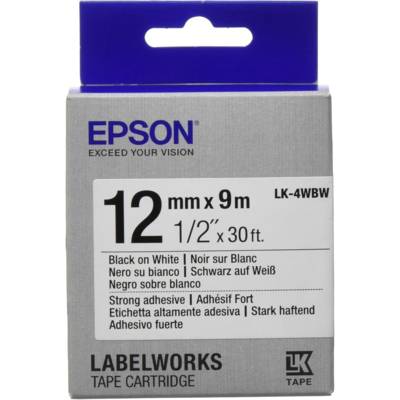 Cassette LC4WBW9 Adhésif Fort Noir sur Blanc 12mm x 9 m - EPSON
