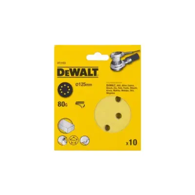 Disque abrasif DEWALT Velcro excentriques - Ø125 mm grain 80 - Boite de 10 - DT3103