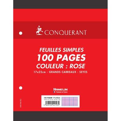 Feuillets mobiles 17x22cm 100p 80g rose - CONQUÉRANT