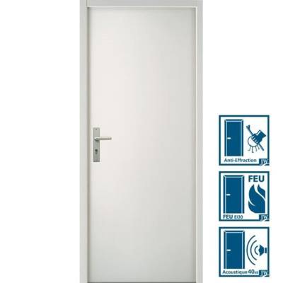 Bloc-porte palière anti-effraction coupe-feu EI30 40db prépeint Hui.66 mm - 204 x 73 cm - droit poussant - Gedimat - JELD WEN