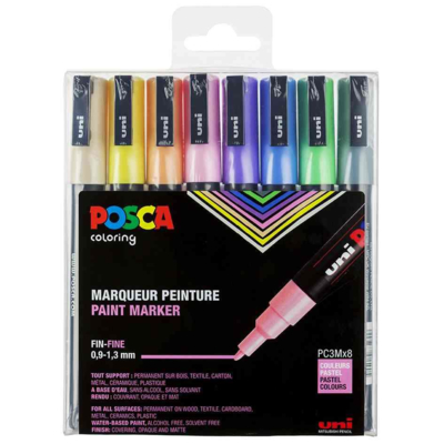 Lot de 8 marqueurs PC3M pointe conique fine couleurs pastel assorties - Uni-ball