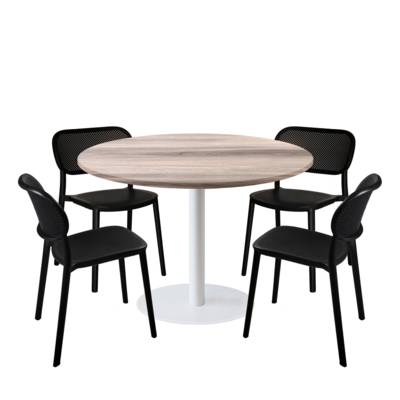 Lot table Ø120cm & 4 chaises - pied blanc plateau chêne tages - intérieur - RestooTab