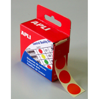 Bte Distributrice 150 étiquettes Gommettes de signalisation Rondes 15 mm Rouge - Apli-Agipa