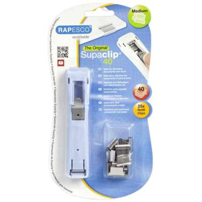 Pince à relier Supaclip® 40 Bleu poudre + 25 clip acier - RAPESCO